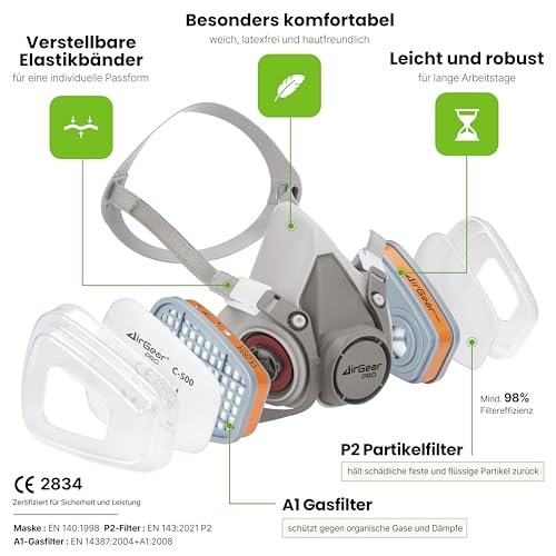 AirGearPro M-500 Atemschutzmaske mit A1P2 Filter