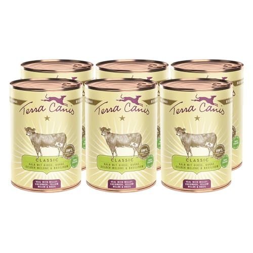 Terra Canis Kalb, Hirse, Gurke, gelbe Melone und Basilikum - Classic Nassfutter, 6x400g I Premium Hundefutter in 100% Lebensmittelqualität Aller Rohstoffe I Reichhaltig & gesund, glutenfrei