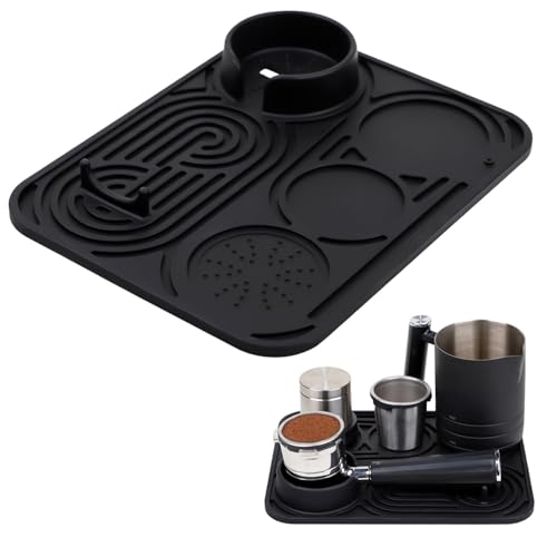 SPNOR Silicone Coffee Mat - Spill Proof Espresso Machine Pad Thickened Silicone Countertop Protector mat Easy Clean Non-Slip Espresso Mats Protects Countertops & Holds Accessories (Black)