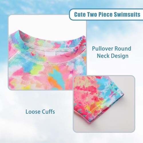 Image of Girls Two Piece Rash Guard Swimsuits Set Short Sleeve Bathing Suit for Kids Hawaiian Swimwear Set 3-16 Years