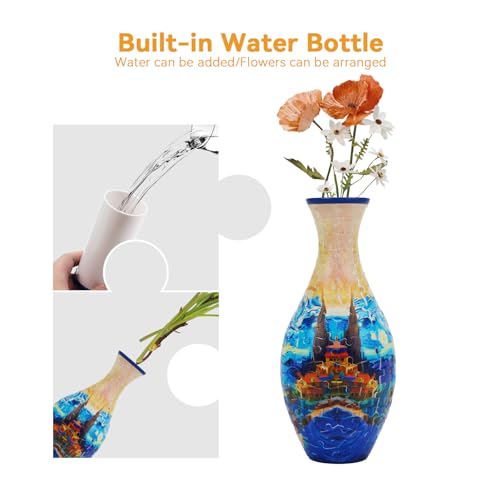 Image of 3D Puzzle Planter Vase for Home Decoration, 160 Pieces DIY Flower Vase - Perfect Housewarming Gift(Starry Night Castle)