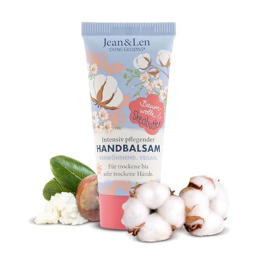 Jean & Len – Handbalsam Baumwolle & Sheabutter, Handpflege für trockene bis sehr trockene Hände, pflegt intensiv und ist dabei besonders mild, ohne Parabene & Silikone, vegan, Mini Handcreme, 20 ml