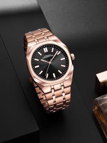Image of French Connection Lumiere | Analog Display | Black Dial | Rose Gold Stainless Steel Strap | Watch for Men - FCU16BRGM