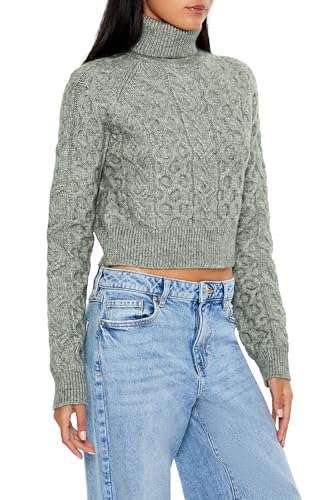 Image of Forever 21 Women's Cropped Cable Knit Turtleneck Sweater