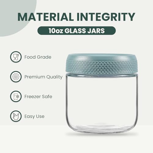 Image of NETANY 6-pack 10oz Glass jars with Airtight Lids, Overnight Oats Containers with Lids, Wide mouth Mason Salad jars, Glass Food Storage Containers for Snacks Yogurt Spice Sugar