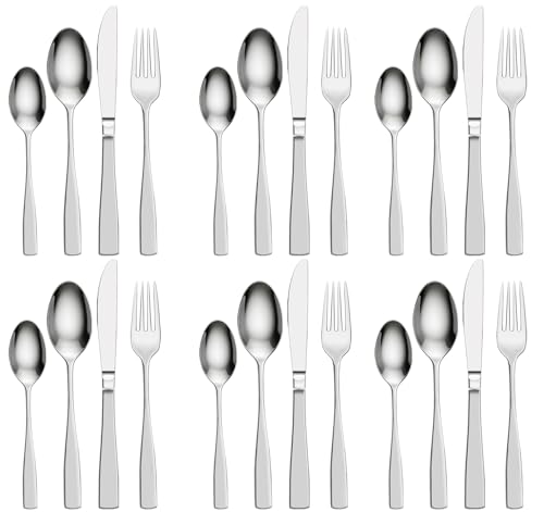 Gravurmaster Besteck Set für 6 Person, 24er-Set Messer Gabel Löffel aus Edelstahl Spülmaschinenfestem für Küche, Geschenk zur Hochzeit Taufe Geburtstag, Essbesteck für Erwachsene
