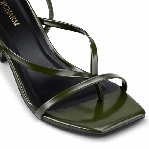 Image of Women's Kitten Heel Strappy Open Square Toe Thong Ankle Strap Heels for Wedding