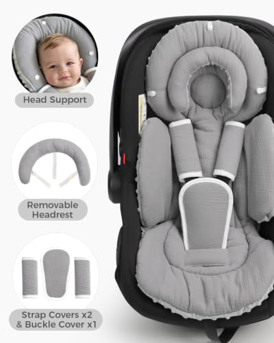 Image of TinlyFinly Infant Car Seat Insert Muslin Cotton Reversible, Gray