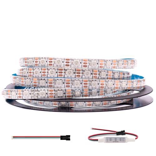 Image of WS2812b 300Pixels 5M Individually Addressable LED Pixel Strip Programmable Full Dream Color SMD 5050 RGB Strip Rope Light DC 5V Waterproof (White PCB 16.4FT 60Pixels /m IP65)