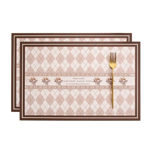 Image of YELONA Leather Dining Table Placemats Set of 2 - Waterproof, Heat Resistant, Anti-Slip, Easy to Clean Table Mats for Dining Table, Kitchen & Home Decor (Dusty Rose, 40 x 30 cm)