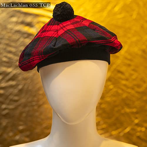 Image of Scottish Tam O' Shanter Hat Tartan Bonnet Pom Pom Wool Flat Cap One Size