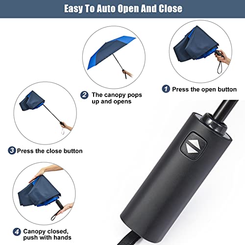 G4Free 54 Inch Large Golf Umbrella, Automatic Square 3 Folding Windproof Umbrella Compact Travel Rain Umbrellas（Sapphire Blue/Navy Blue） #TOP2