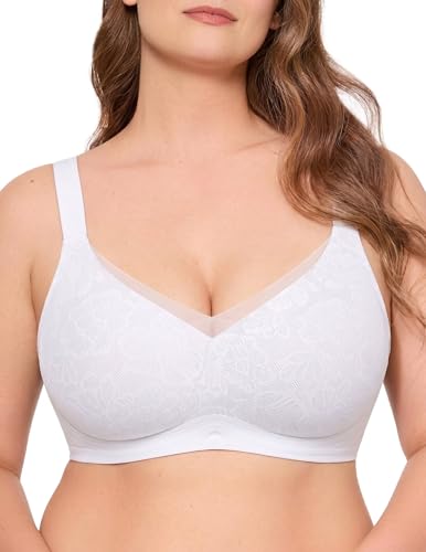 Image of Vertvie Wireless Jelly Bra Seamless Supportive Crossover | Full Coverage & Lift, Mesh V-Neck, No Underwire, Back Smoothing, Push Up, Plus Size, All-Age Comfort, Everyday T-shirt Bra