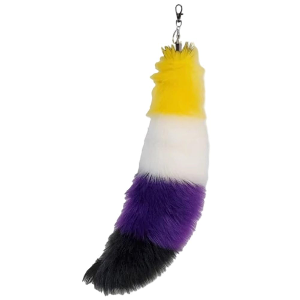 Fituenly Tail Keychain - Rainbow Gay Pride Furry Tail with Clasp for Women, Therian Cosplay Fashion Accessories Pendant