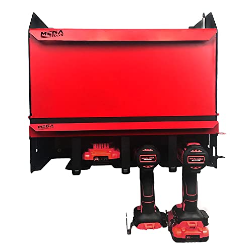 MegaMaxx Secure Power Tool Box Storage Unit with Magnetic Door, Wall Mounted Tidy Metal Shelf Rack Storage for Home Workshop DIY Garage Tools Organiser(350X405X230mm)