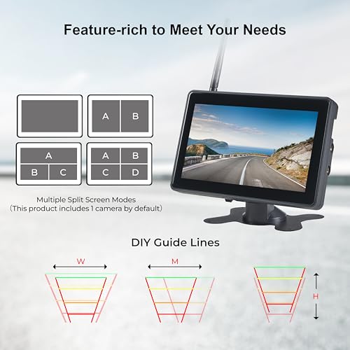 Venluna Wireless RV Backup Camera System for Trailer Truck Camper, 7'' HD Touch Screen Monitor with 1080P Rear View Camera, Blind Spot Detection Loop Recording IP69 Waterproof IR Night Vision