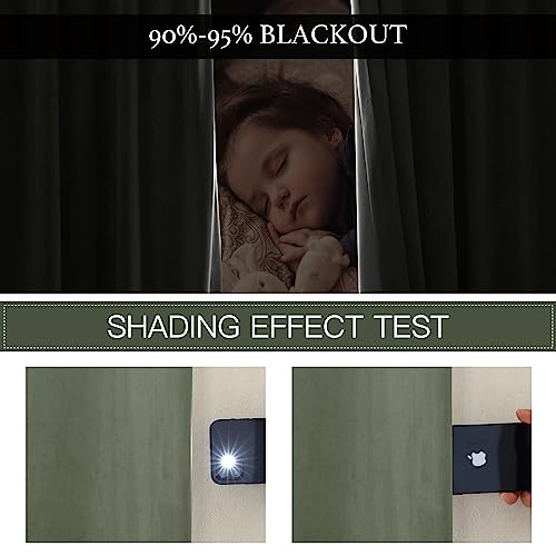 Image of RYB HOME Sage Green Velvet Curtains 96 inch, Room Darkening Green Window Curtains with Multiple Hanging Options Heavy Duty Plush Blackout Backdrop for Bedroom Guest Room, W48 x L96 inch, 1 Panel