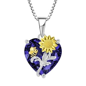 Veshon Sunflower Necklace with Little Honey Bee 925 Sterling Silver Sunflower Heart Tanzanite Birthstone Pendant Necklace Anniversary Jewelry Gifts for Wife Birthday Gifts for Women Mom Daughter
