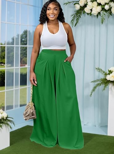 Plus Size Wide Leg High Waisted Palazzo Pants for Women Casual Lounge Flowy Comfy Loose Trousers with Pockets2