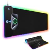 RGB Gaming Mouse Pad Wireless Charging 15W with LED Cable, XXL Large Mousepad 800x300x4mm with 13 Light Modes Non-Slip Rubber Base, Waterproof Computer Mat for Home Office Gaming Keyboard Desk Decor -  AIBICIDI