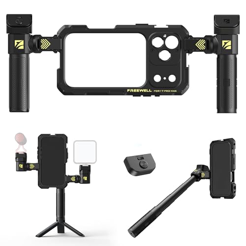 Freewell Genius Rig Cage for iPhone 17 Pro Max - Tool-Free Setup, Multifunctional Tripod and Monopod Handles, Bluetooth Remote