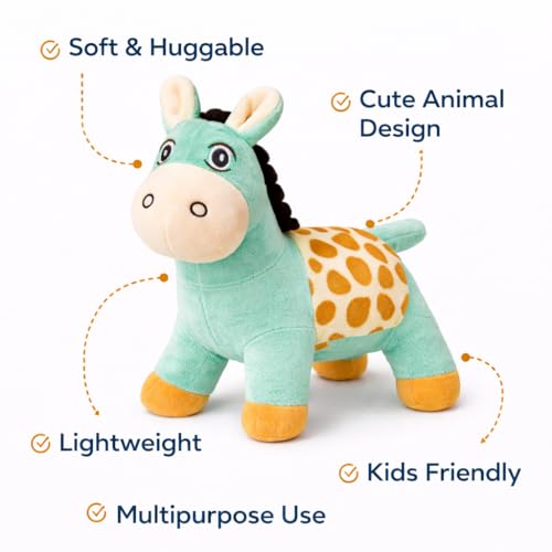 Image of Mint Green Donkey Soft Toy for Kids, 25 cm Length, 20 cm Height, 10 cm Width, Plush Stuffed Animal Toy for Baby Boys & Girls