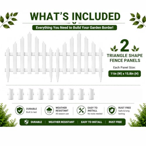 Image of TAZLYN Fence for Garden Edging Border Fencing for Garden Fence Outdoor Plastic Resistant PVC Garden Fence Decorative - Flower Bed Fencing for Pathway, Yard, Lawn Lawn Pathway & Flower Beds (Pack 2)