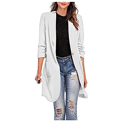 Women's Blazers & Suit Jackets,Maternity Jacket Lightweight Slim Work Suits Office Professional Long Lapel Cardigan Long Slim Overcoat with Pocket Cape Blazer for Women White