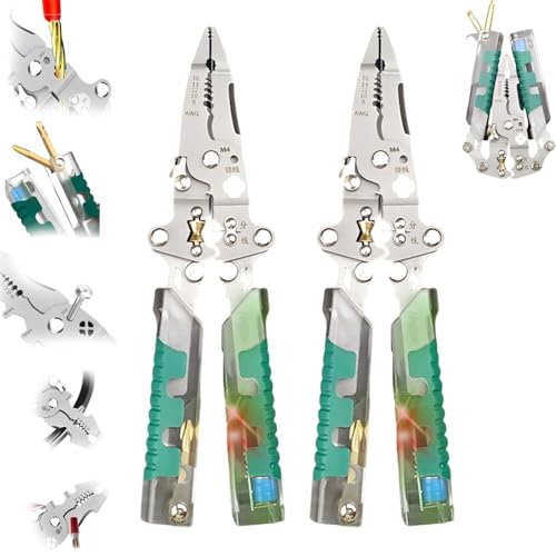 Tuvilo - Pinze elettriche pieghevoli, cacciavite a stilo, spelafili, 8 in 1, pinze multiuso per elettricisti, con tester di tensione, crimpatrice e taglierina, per fai da te e riparazioni domestiche