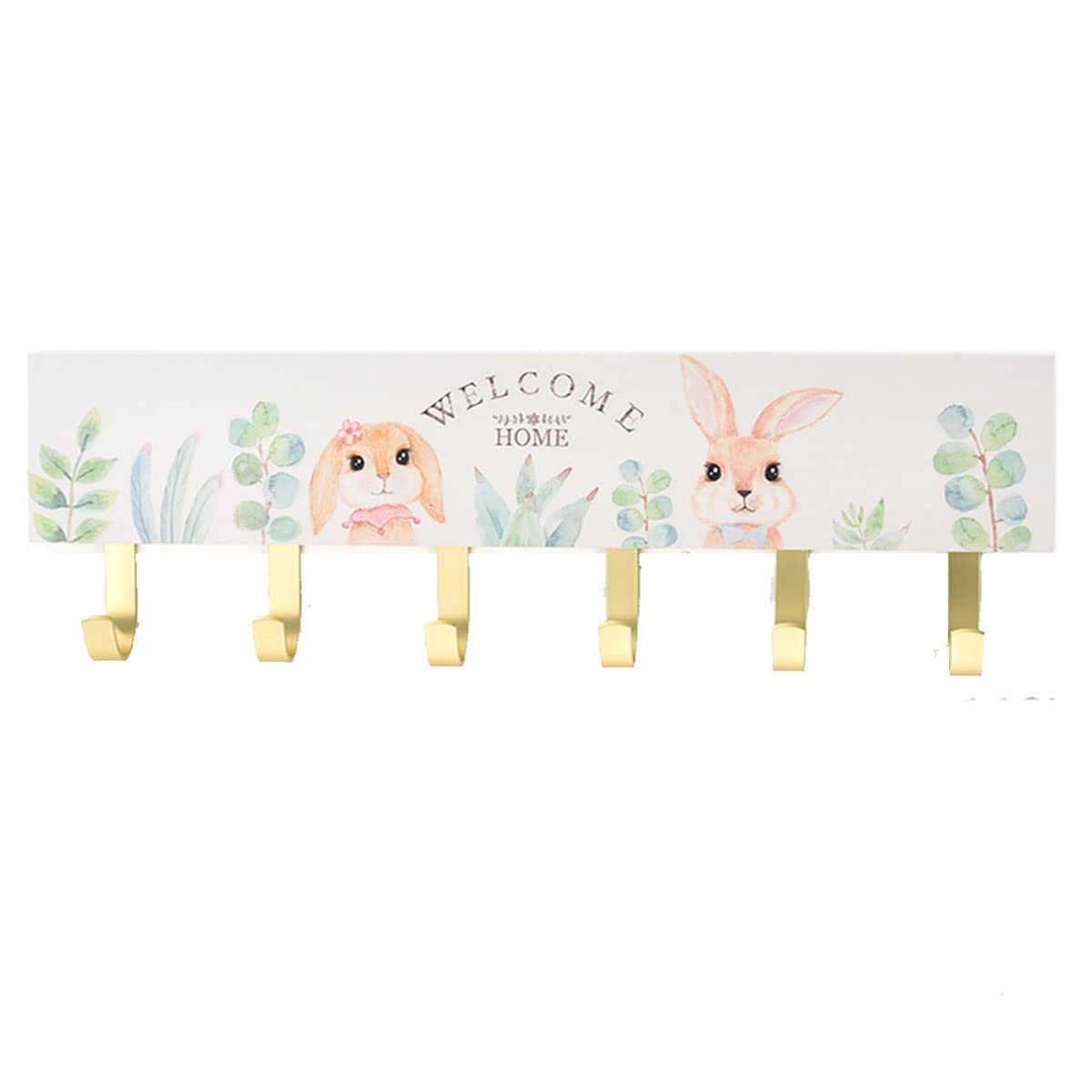 Percheros Pared,Perchero De Pared Infantil De Madera para Niños con 6 Ganchos De Metal Colgador para Ropa, Bolsos, Monederos, para La Entrada, Pasillo, Blanco,B