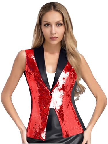 Womens Sparkly Sequins Vest V Neck Sleeveless Glitter Dressy Waistcoat One Button Outerwear3