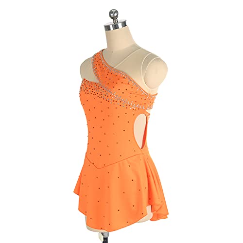 Kzytamz Figure Skating Dress Mesh Skirt Girls Round Neck Practice Sleeveless Ice Skating Skirt Performance Wear (S,Orange) #TOP1