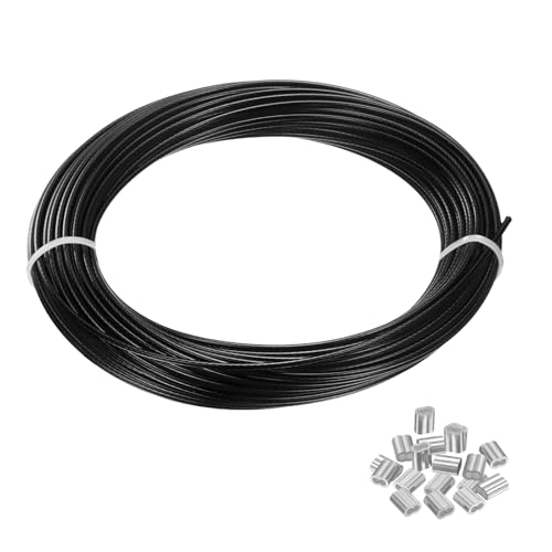 Câble en acier 1/16" gainé noir et manchons pour une suspension stable