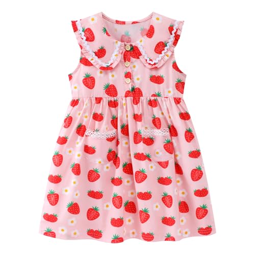 Image of HILEELANG Girls Cotton Dress Sleeveless Peter Pan Collar with Pockets