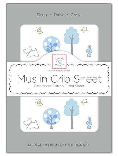 Image of SwaddleDesigns Softest Cotton Muslin Fitted Crib Sheet /Toddler Sheet for Baby Boy & Girl, Blue Forest