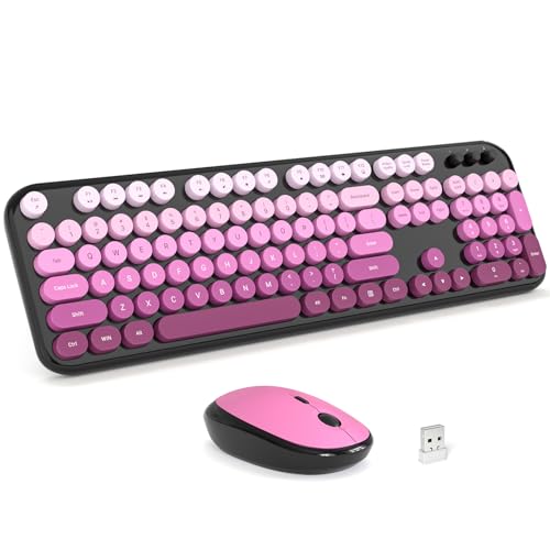 Image of MOFII Wireless Keyboard and Mouse Combo - Blackpink-Gradient Full-Sized Plug and Play Colorful Computer Keyboards - 104 Keys Round Keycap USB 2.4G Cute Keyboard for Windows /Laptop /Mac /Desktop /PC