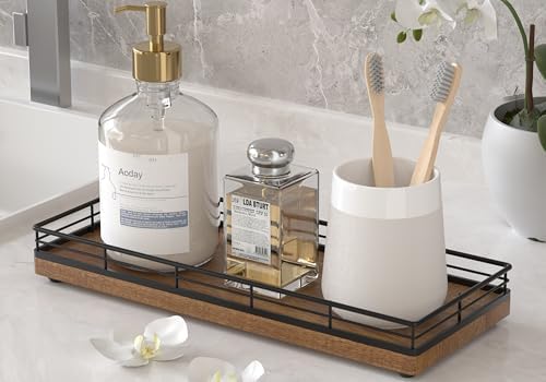 Acacia Wood Bathroom Vanity Tray, 11" L Small Countertop Tray for...
