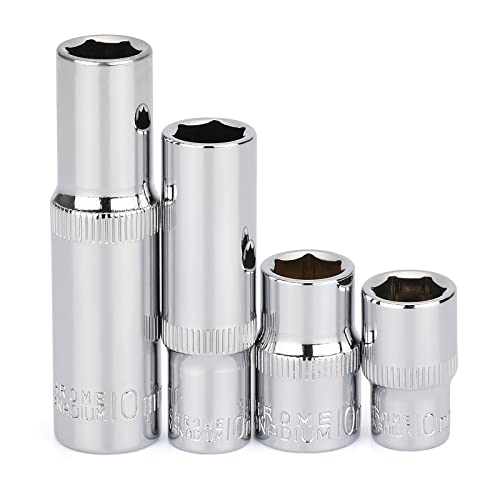 CASOMAN 6 Pieces 3/8-Inch Drive Impact Socket Set, Deep & Shallow, 10mm, Metric, 6 Point & 12 Point Desgin, Mirror Chrome Finish 6PCS 10mm 3/8-Inch