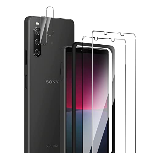 TUTUO [2+2 Piezas Compatible con Sony Xperia 10 IV 5G Cristal Templado Protector de Pantalla + Protector de Lente de Cámara + Marco Posicionamiento, Antiarañazos 9H Dureza Film Vidrio Templado Cover