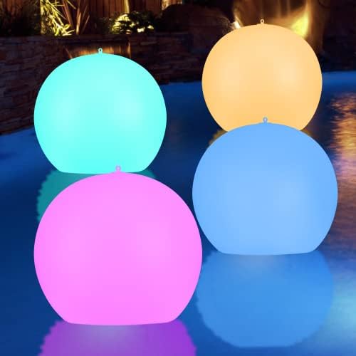 GEEDIAR 4 Pack Solar Floating Pool Lights Inflatable Waterproof IP68, 14” Solar Swimming LED Glow Globe Outdoor Pool Ball Lamp, Pool Accessories for Inground Pools- 4 Pcs.