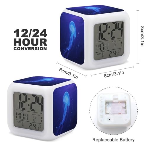 Reloj despertador de medusas azules digital con pantalla LED de temperatura 3