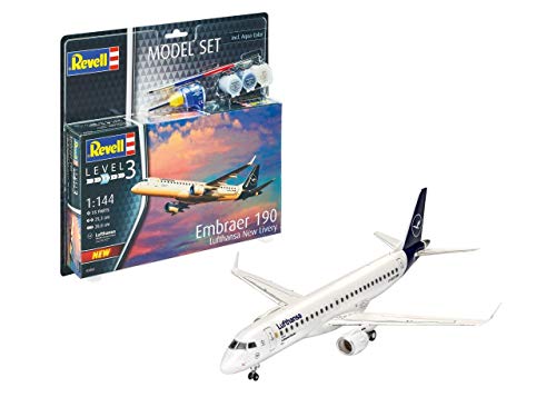 Revell 63883 Model Set Embraer 190 Lufthansa, Flugzeugmodellbausatz 1:144, 25,3 cm originalgetreuer Modellbausatz für…