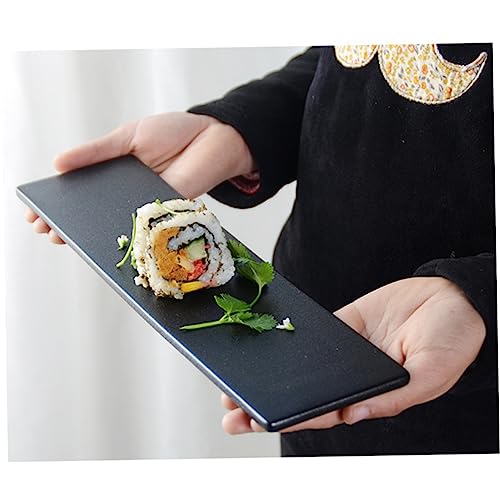 Plato rectangular para sushi de cerámica negra miniatura 2