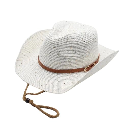 Sombrero de vaquero occidental para hombre y mujer, ala ancha, para el sol, playa, pastizal, campamento, blanco, Talla única