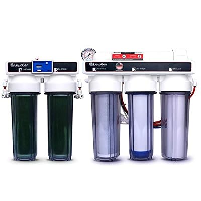 LiquaGen - 6 Stage Heavy Duty - 0 TDS/PPM Reverse Osmosis/Deionization Aquarium Reef Water Filter System | Ultimate Purification RO/DI Machine w/Dual Deionization Canisters (150 GPD)