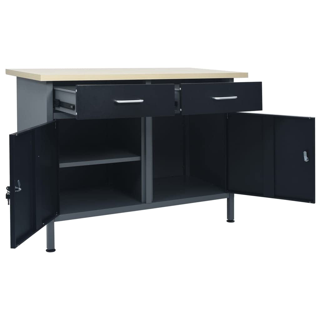 Banco de Trabajo con Cajones y Armario con Llave, Mesa de Trabajo, Banco de Trabajo Taller, Mesa de Soldadura, Banco de Carpintero, Banco Herramientas 120 x 60 x 74 cm