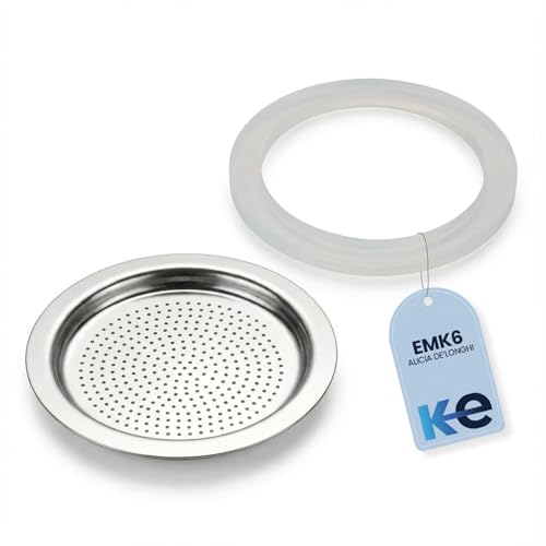 ANAKEL HOME Pack Repuesto Filtro y Junta para Cafetera Alicia EMK6 | Compatible Solo con DeLonghi 6 Tazas | Accesorios de Mantenimiento y Reparación