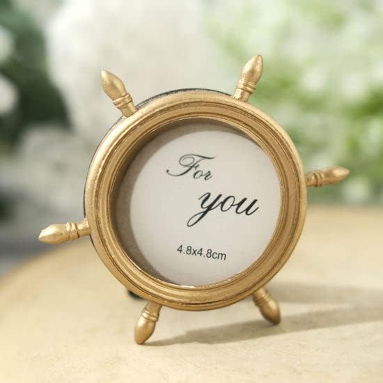 Miniatura 6 de TABLECLOTHSFACTORY - Paquete de 4 unidades  Rueda de barco de resina dorada de 3.5 pulgadas, marco de fotos redondo, recuerdos de fiesta, recuerdos