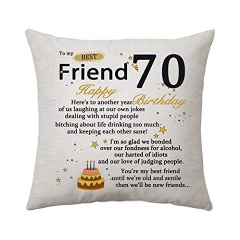 Hasodeo 70 Years Old Friend Gift for Women Throw Pillow Cover 70th Birthday Gift for Friends Cushion Cover Pillowcase for 70th Years Old Friends Birthday Gift BFF Memorial Gift (F70th) Cover