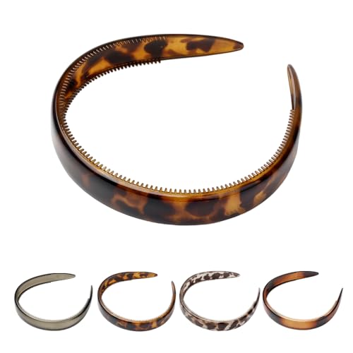 Lyzucf 2026 New Wide Tortoise Shell Headband With AntiSlip Teeth For Women Flexible Acetate Resin Hair Hoop For Daily Wear Work Makeup And Sports (Color-D)